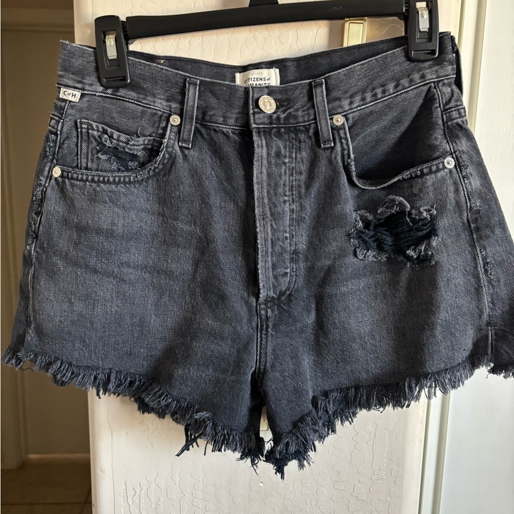 EUC Citizens of Humanity Distressed black Denim Shorts with frayed hem. size 26